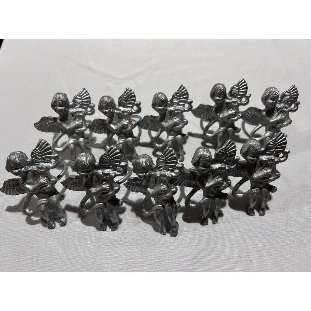 Pier 1 Cherub Angel Harp Heavy Napkin Rings Lot of 10 Vintage